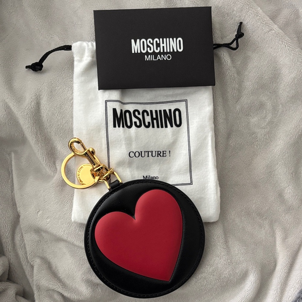 Moschino Black and Red Heart Leather Keychain